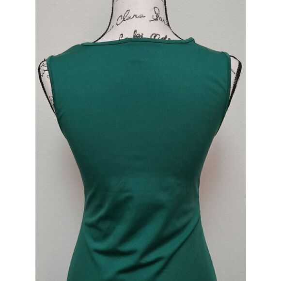 💚 Green Sleeveless Ruched Waist Flowy A-line Hi-Lo Midi Dress SIZE L - Picture 8 of 16